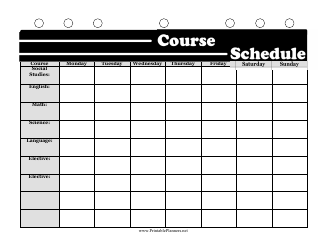 Document preview: Black and White Course Schedule Template