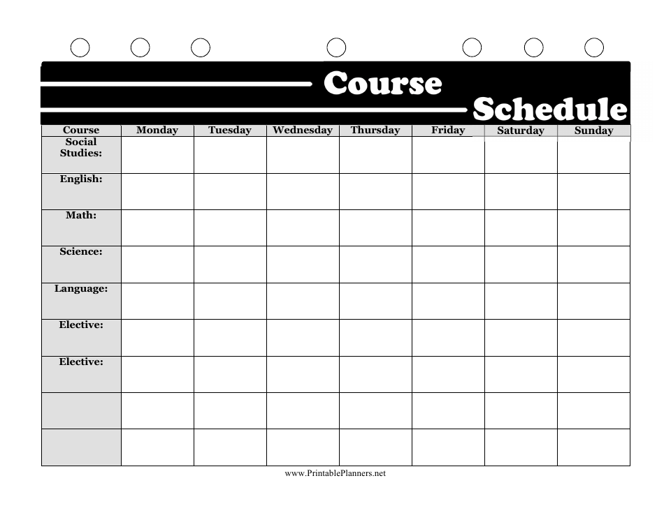 Black and White Course Schedule Template, Page 1