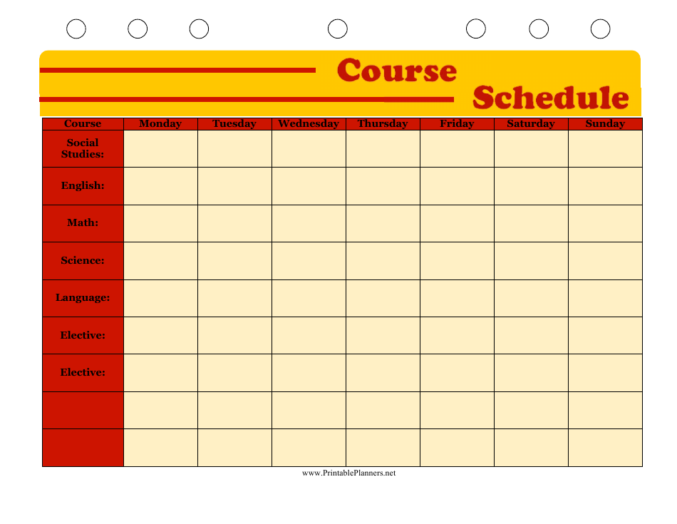 Course Schedule Template, Page 1