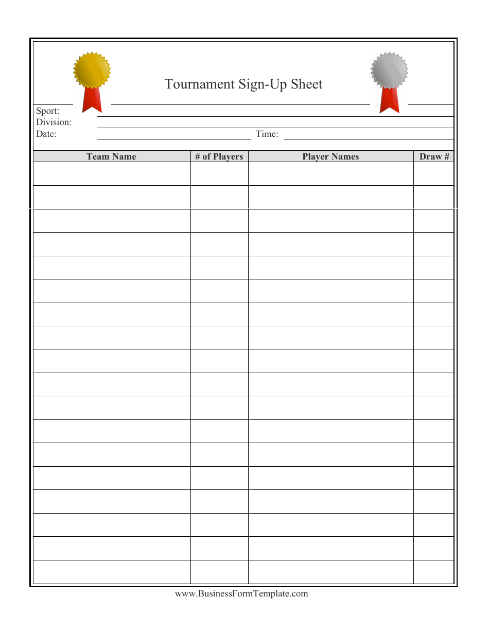 Tournament Sign Up Sheet Template Big Table Download Printable PDF