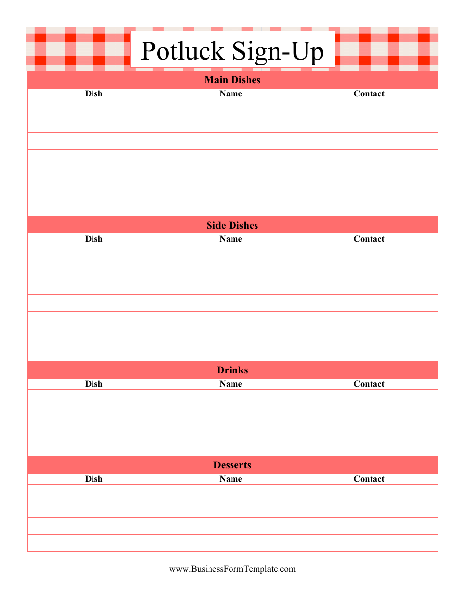 Potluck Signup Sheet Template Word