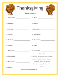 Document preview: Thanksgiving Word Jumble Template