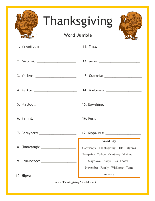 Thanksgiving Word Jumble Template Preview