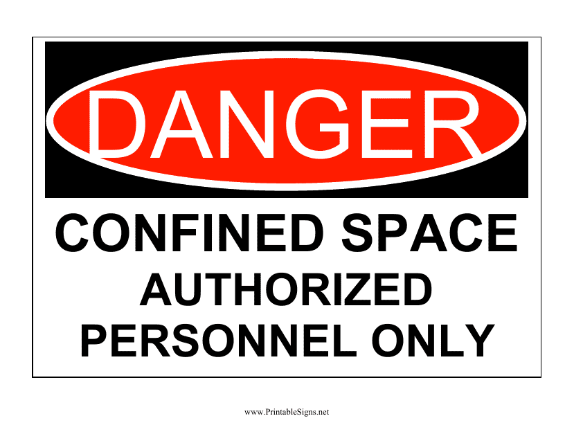 &quot;Confined Space Danger Sign Template&quot; Download Pdf