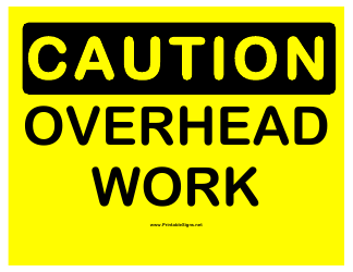&quot;Caution - Overhead Work Sign Template&quot;