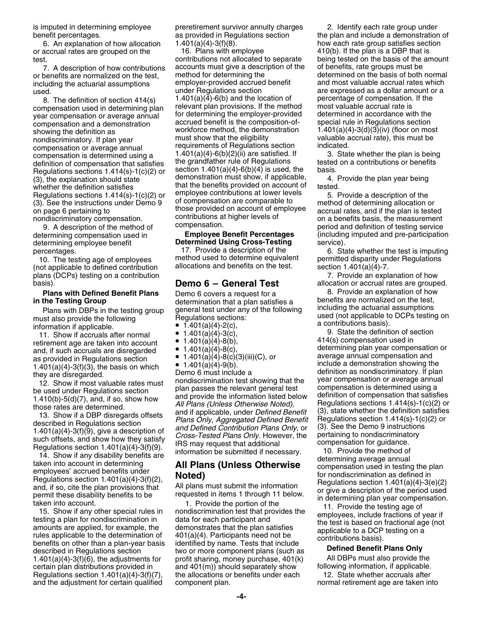 Instructions for IRS Form 5300 Schedule Q Elective Determination Requests, Page 4