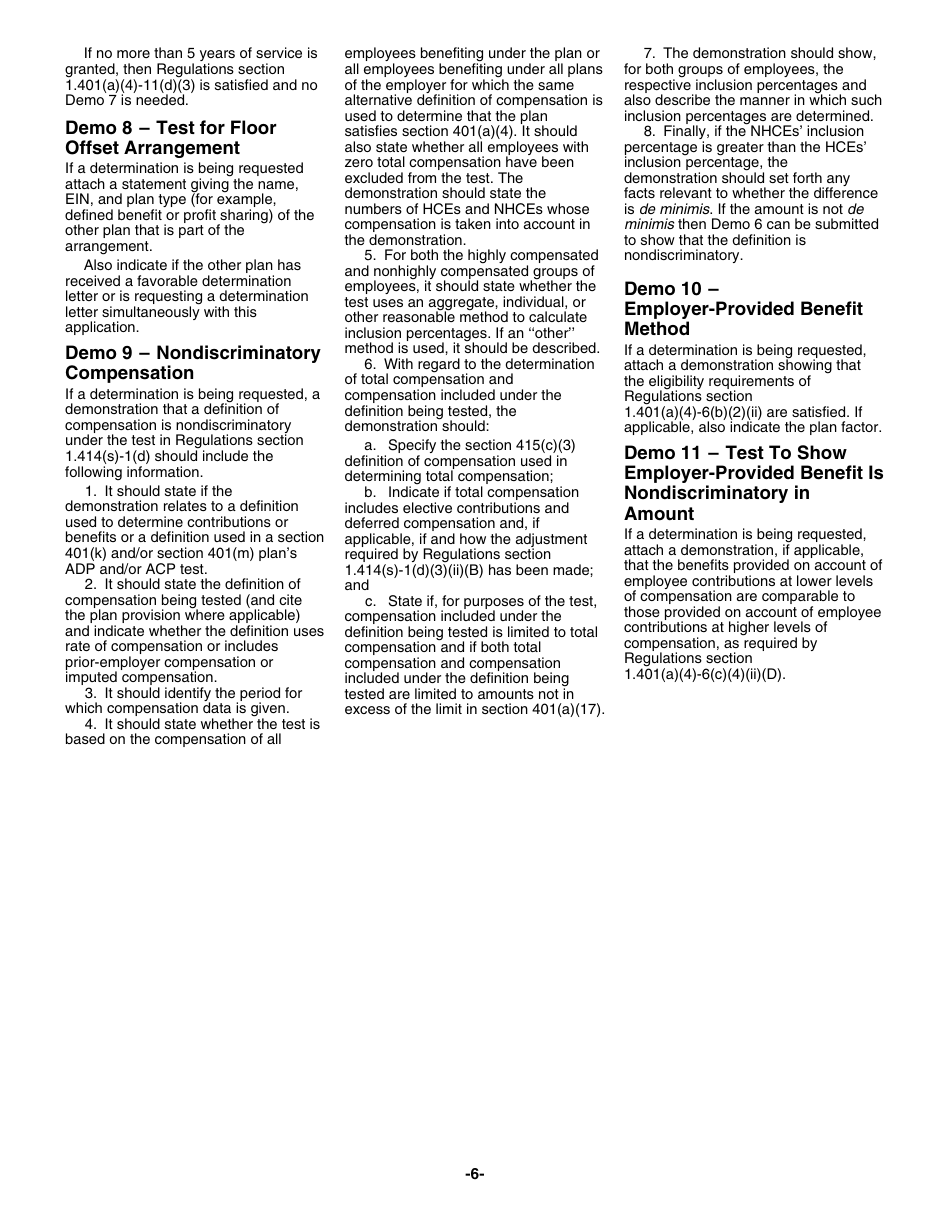 Instructions for IRS Form 5300 Schedule Q Elective Determination Requests, Page 6
