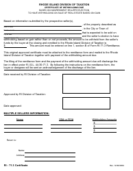 Document preview: Form RI-71.3 Certificate of Withholding Due - Rhode Island