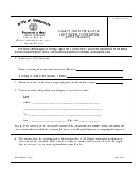 Document preview: Form SS-4238 Request for Certificate of Existence/Authorization (Good Standing) - Tennessee
