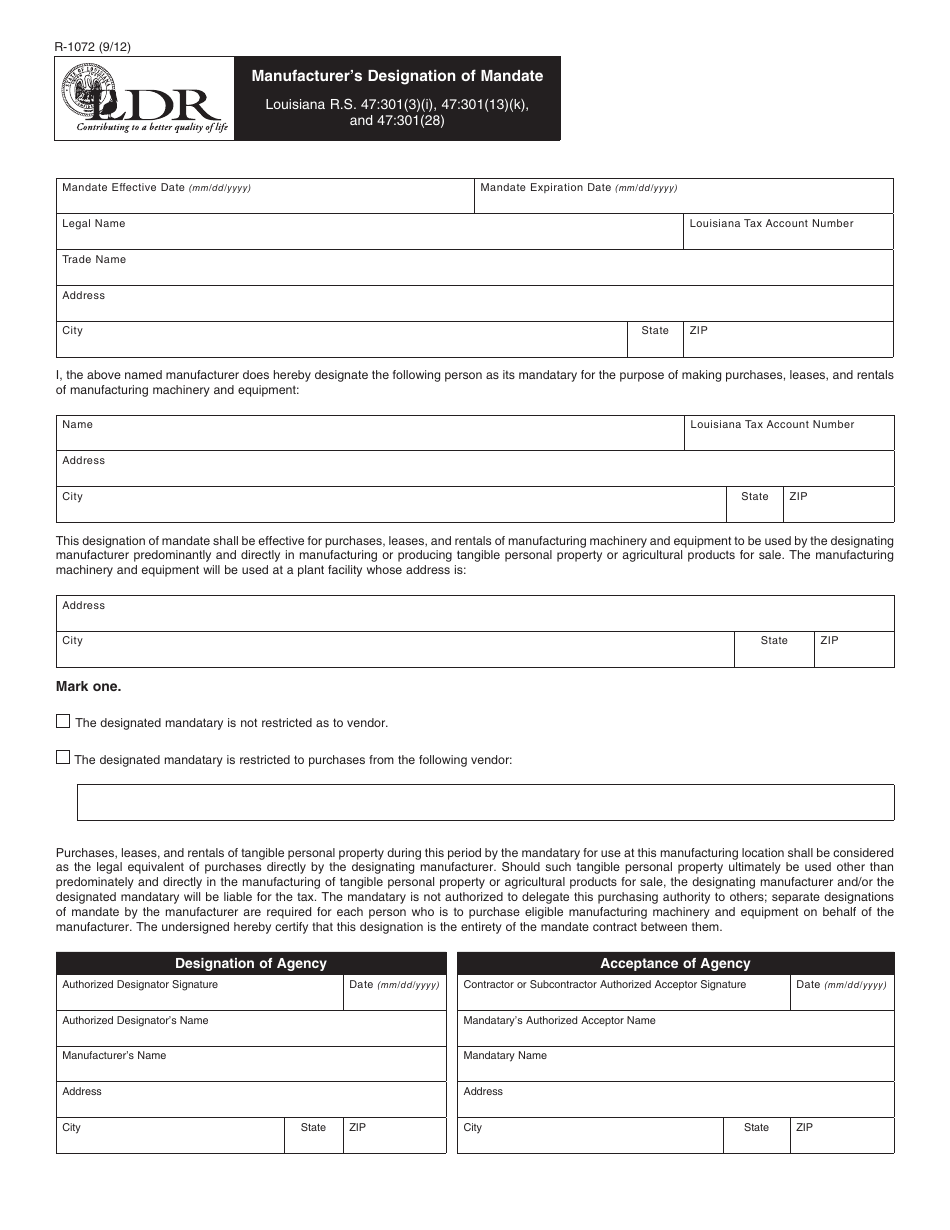 Form R-1072 Download Fillable PDF or Fill Online Manufacturer's Sns-Brigh10