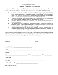 Document preview: Vacation Form for Trash Collection - Village of Spencerville, Ohio