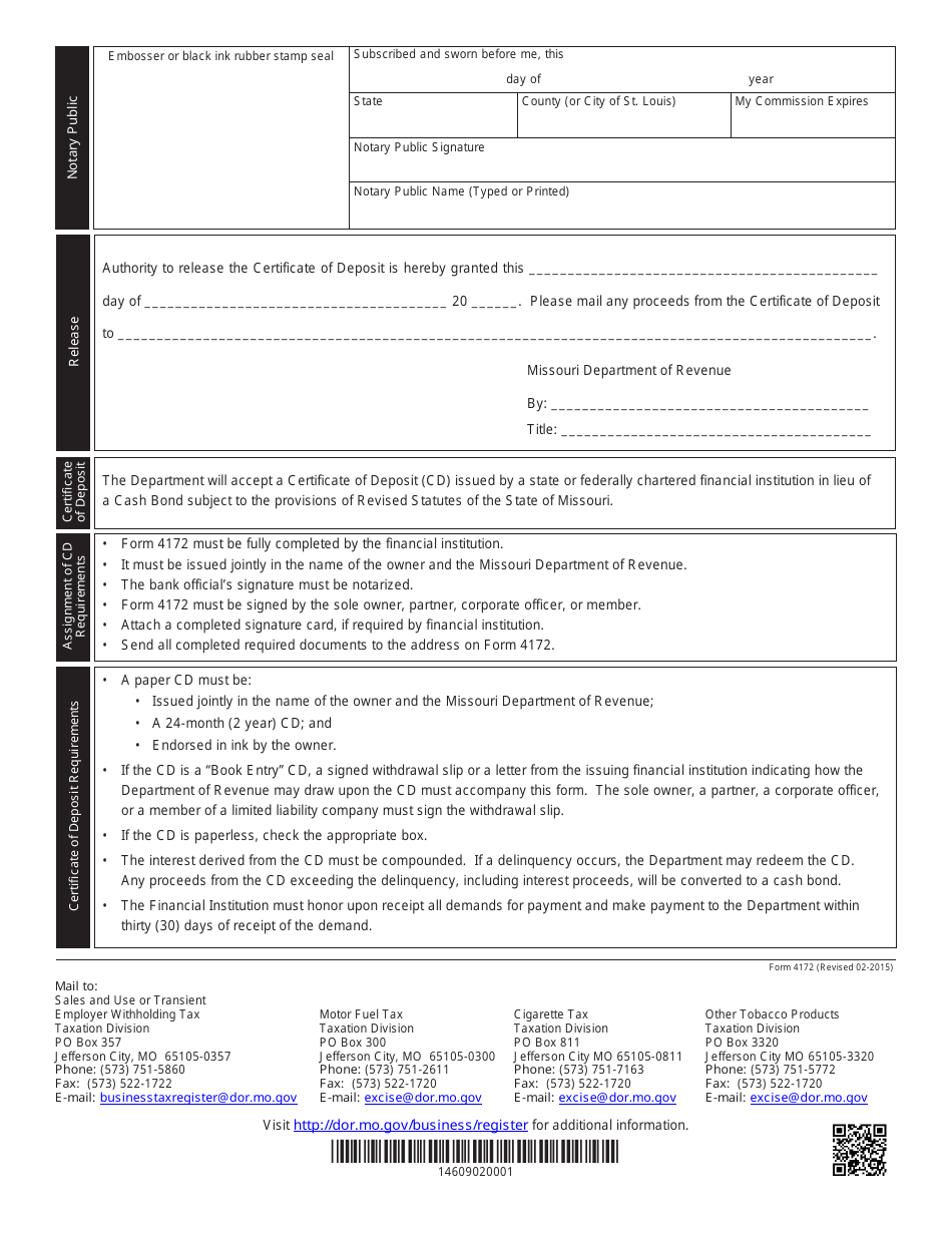 Form 4172 Assignment of Certificate of Deposit - Missouri, Page 2