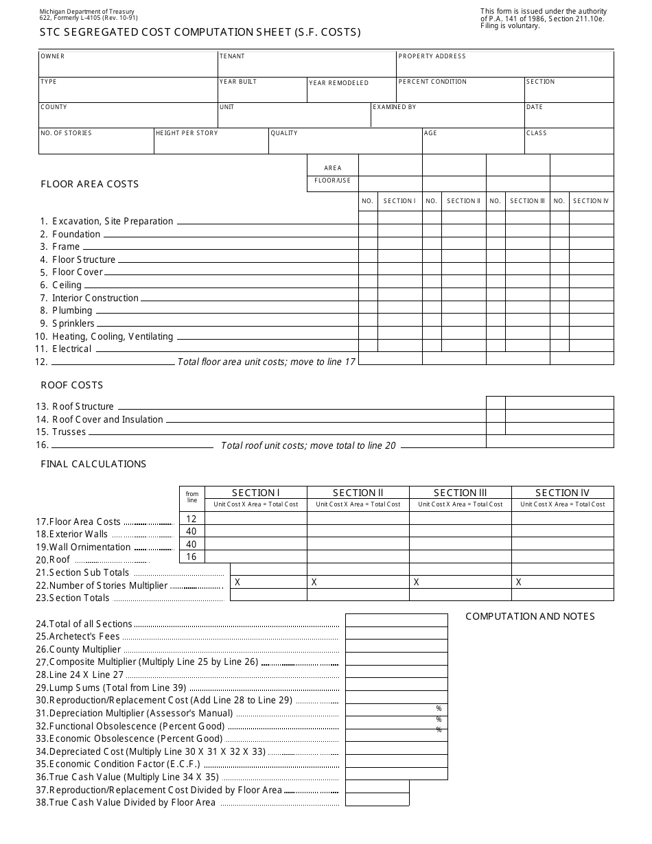 Form 622 - Fill Out, Sign Online and Download Fillable PDF, Michigan ...