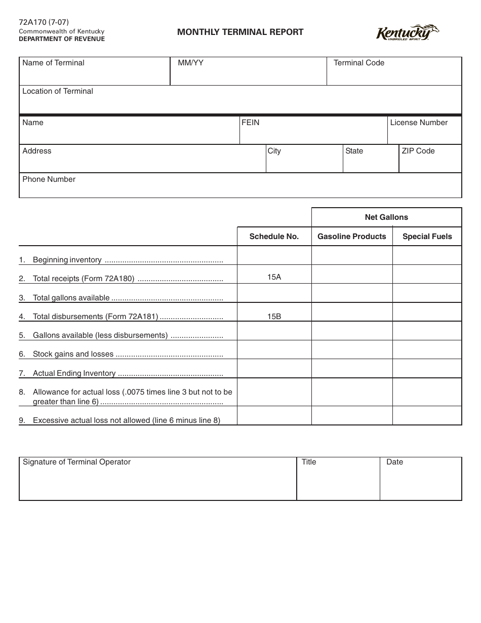 Form 72A170 - Fill Out, Sign Online and Download Printable PDF ...