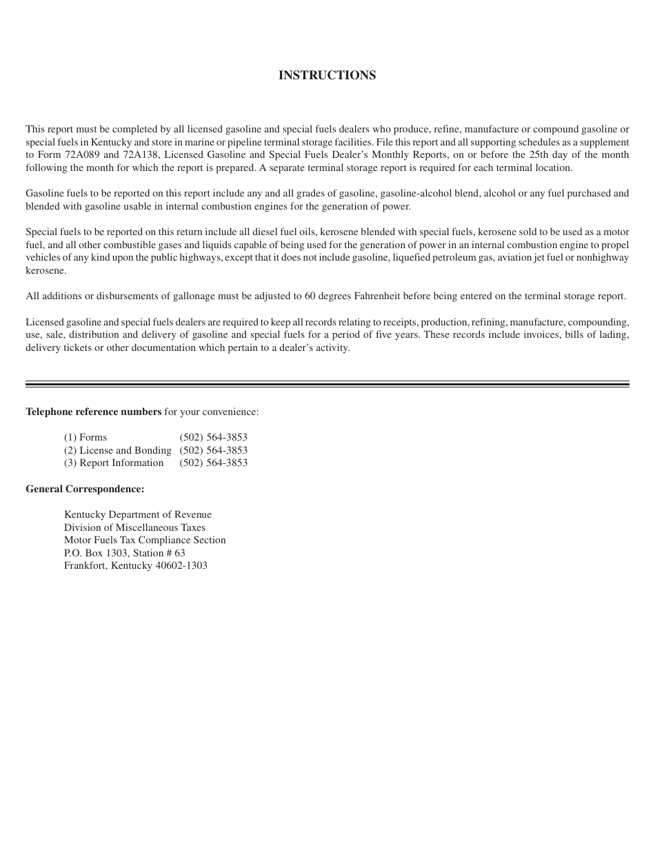 Form 72A170 Monthly Terminal Report - Kentucky, Page 2