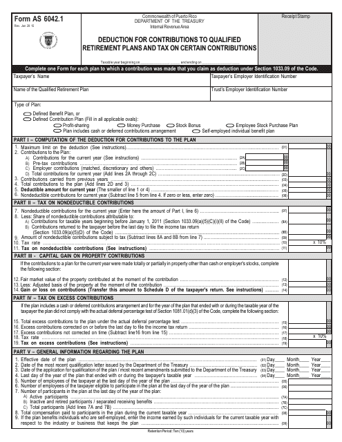 Form AS6042.1 Deduction for Contributions to Qualified Retirement Plans and Tax on Certain Contributions - Puerto Rico