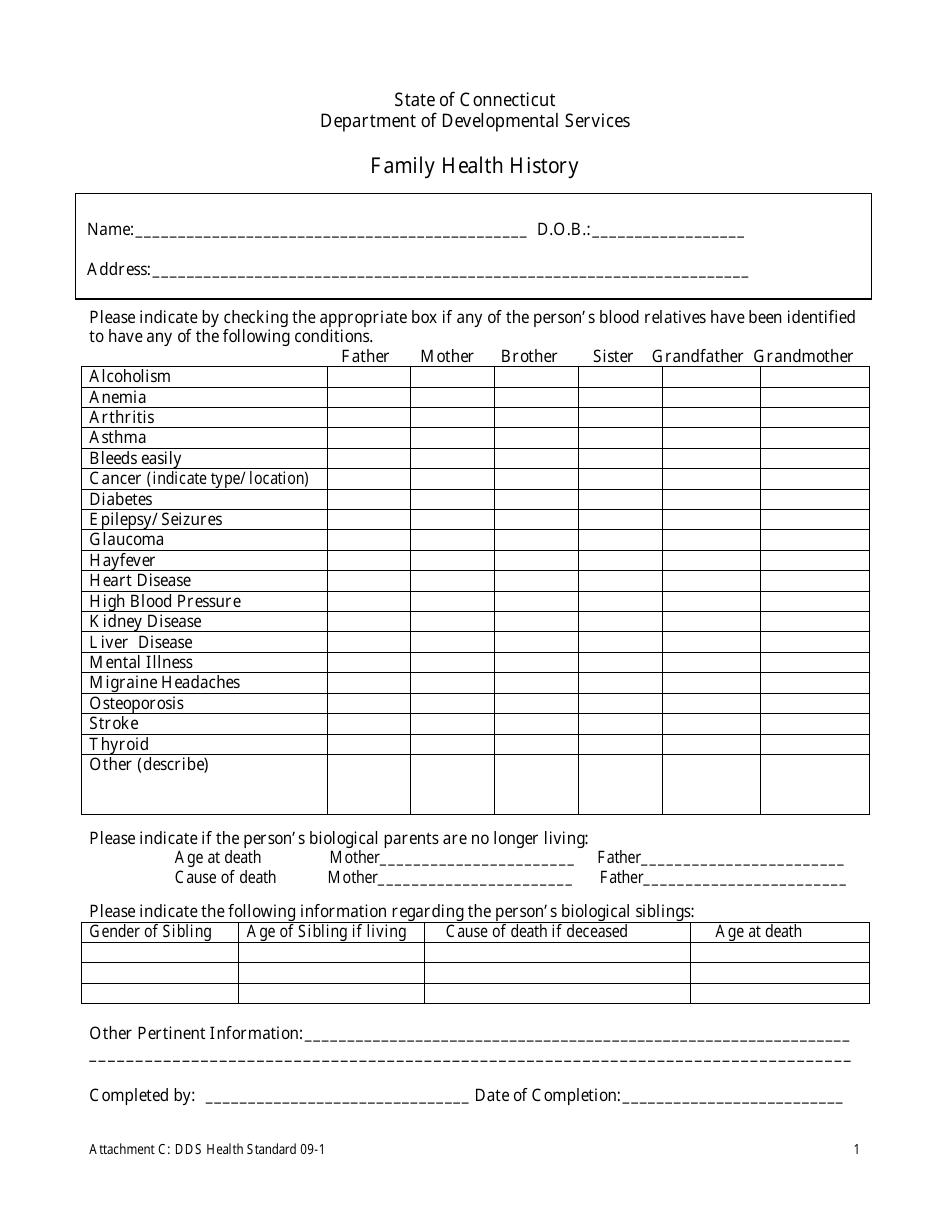 Attachment C Family Health History Form - Connecticut, Page 1