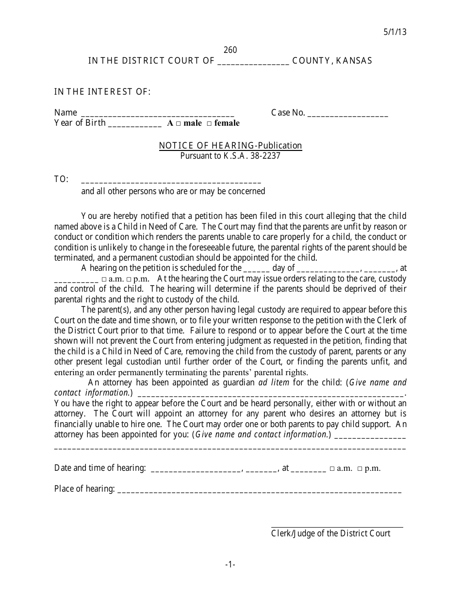 Notice of Hearing - Publication - Kansas, Page 1