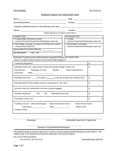 Employee Request for Professional Leave - Kentucky