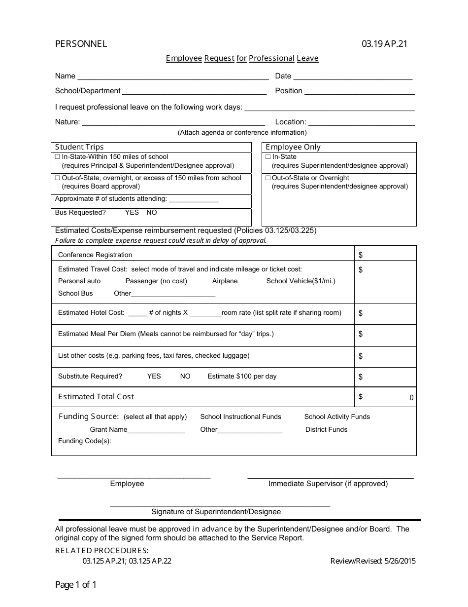 Employee Request for Professional Leave - Kentucky, Page 1