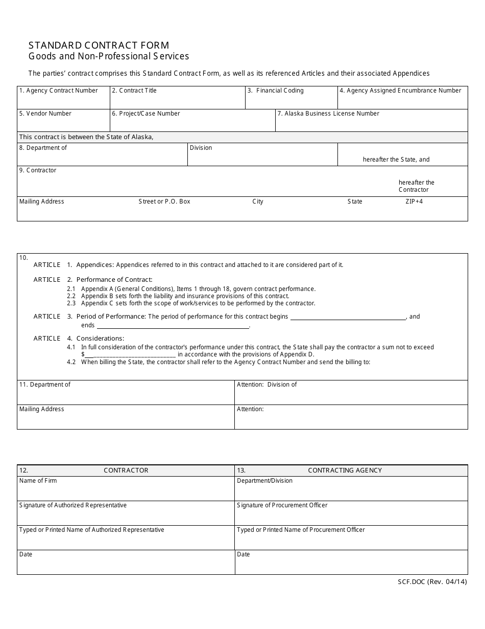 Standard Contract Form - Goods and Non-professional Services - Alaska, Page 1