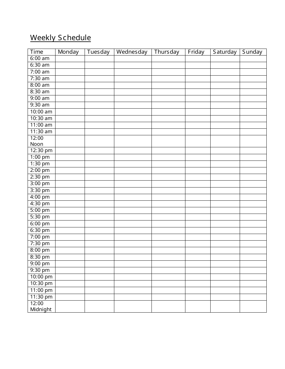 Weekly Schedule Template Small Table Download Fillable PDF
