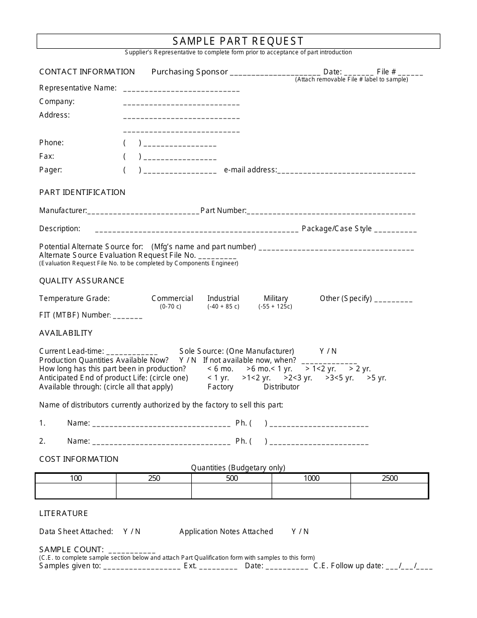 Sample Part Request Template, Page 1