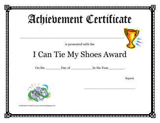&quot;I Can Tie My Shoes Award Achievement Certificate Template&quot;
