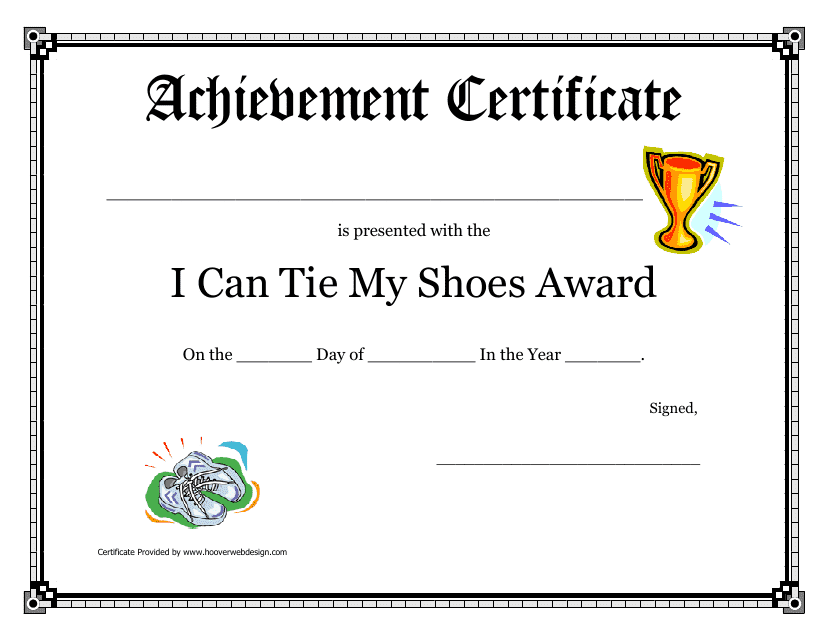 I Can Tie My Shoes Award Achievement Certificate Template