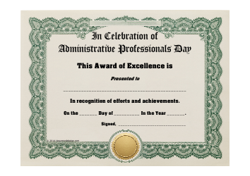 Document preview: Excellence Award Certificate Template - in Celebration of Administrative Professionals Day