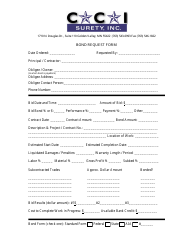Document preview: Bond Request Form - Cci Surety, Inc.