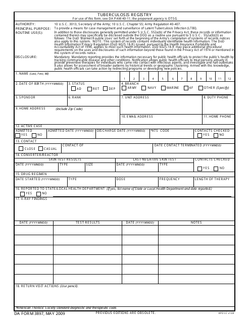 DA Form 3897 Tuberculosis Registry