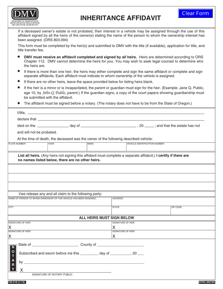 Form 735-516 - Fill Out, Sign Online and Download Fillable PDF, Oregon ...