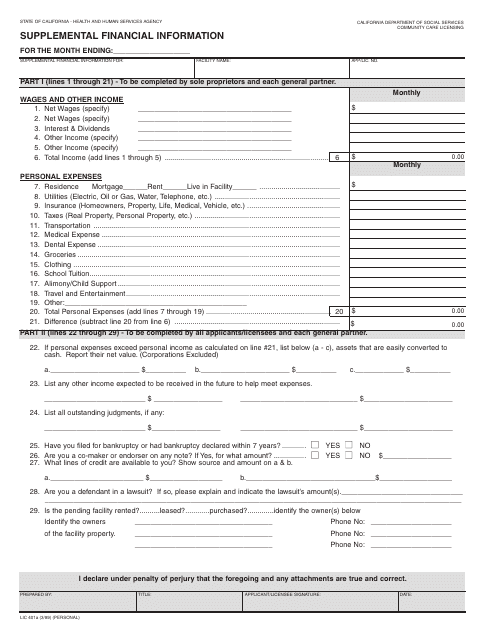 Form LIC-401a Supplemental Financial Information - California