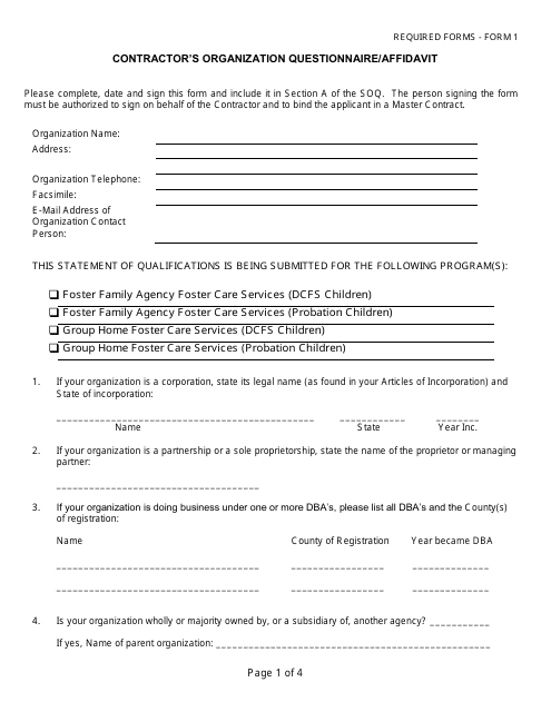 Form 1 Contractor's Organization Questionnaire/Affidavit - Los Angeles County, California