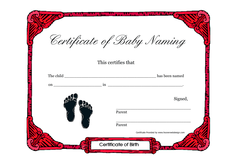 Baby Naming Certificate of Birth Template