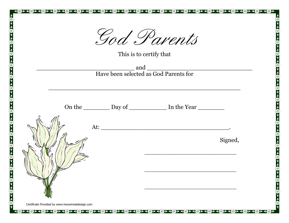 Flower God Parents Certificate Template - Customizable floral design featuring Dolce Pink roses for a contemporary and elegant God Parents Certificate document.