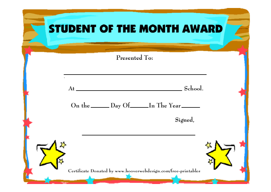 Printable Student Of The Month Award Template Printable Templates Free
