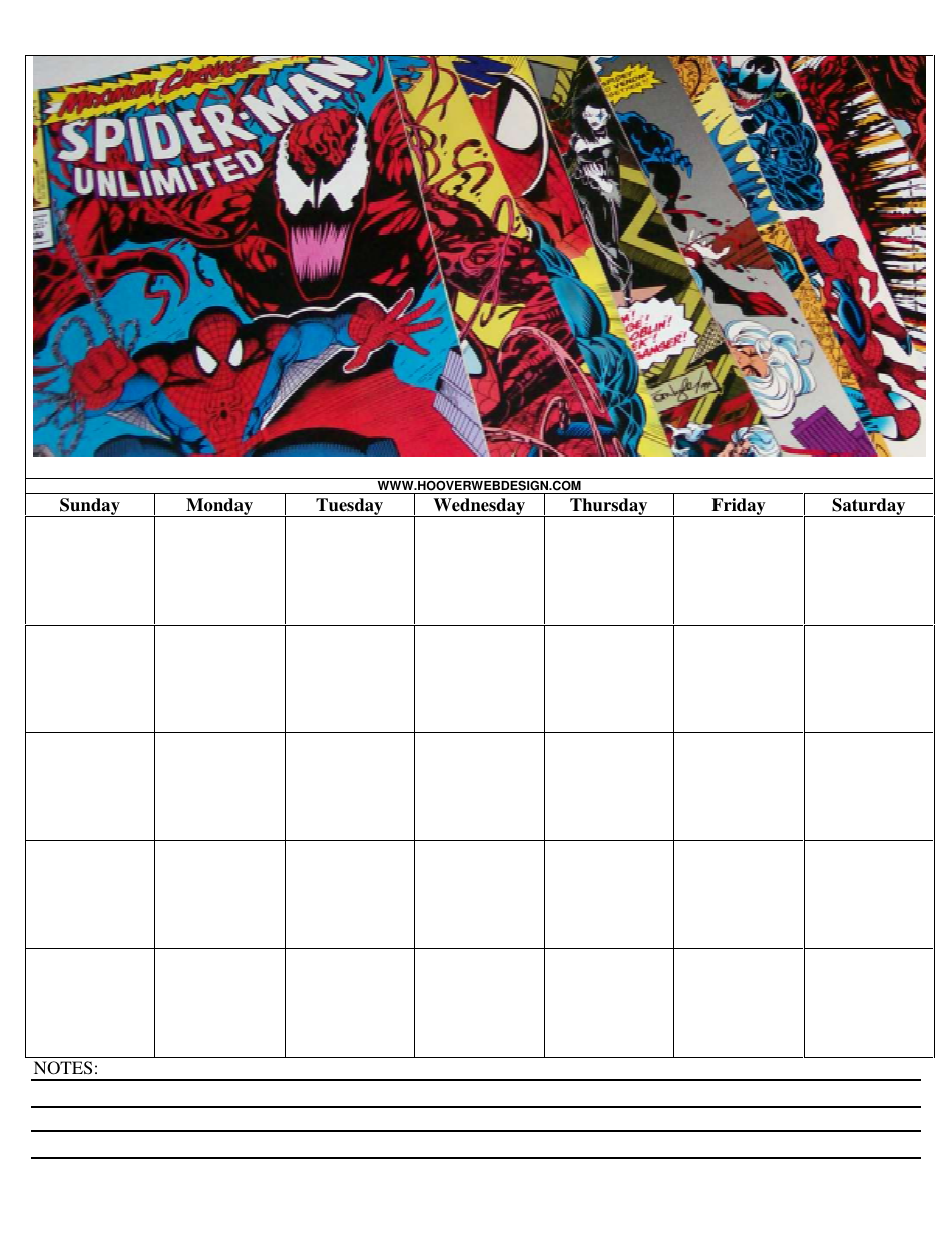 SpiderMan Calendar Template Download Printable PDF Templateroller