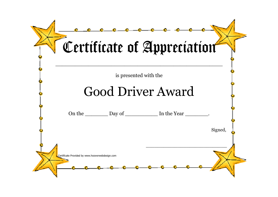 Good Driver Award Certificate Template - Gold Stars Preview Image