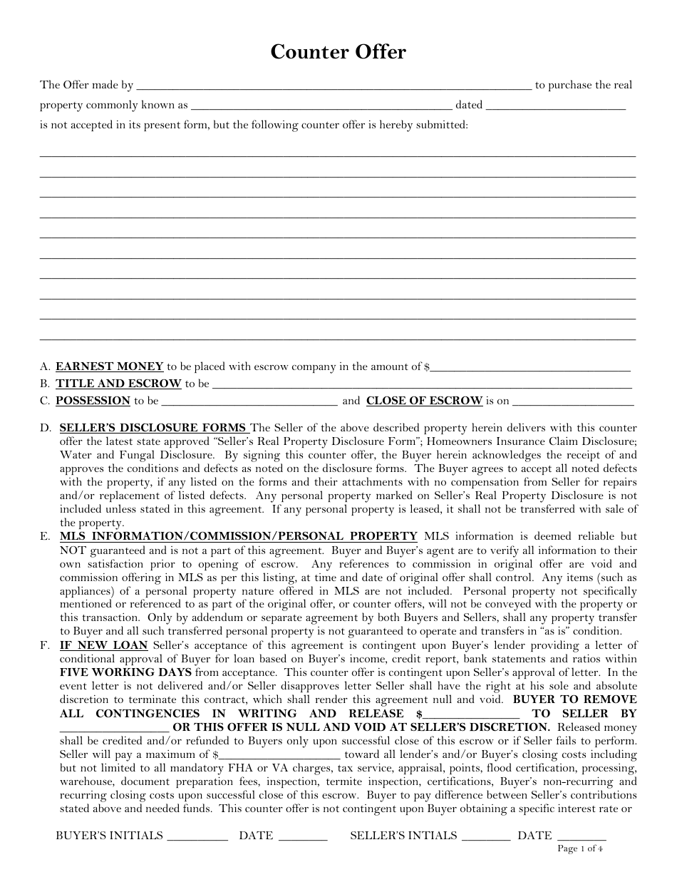 Counter Offer Form, Page 1