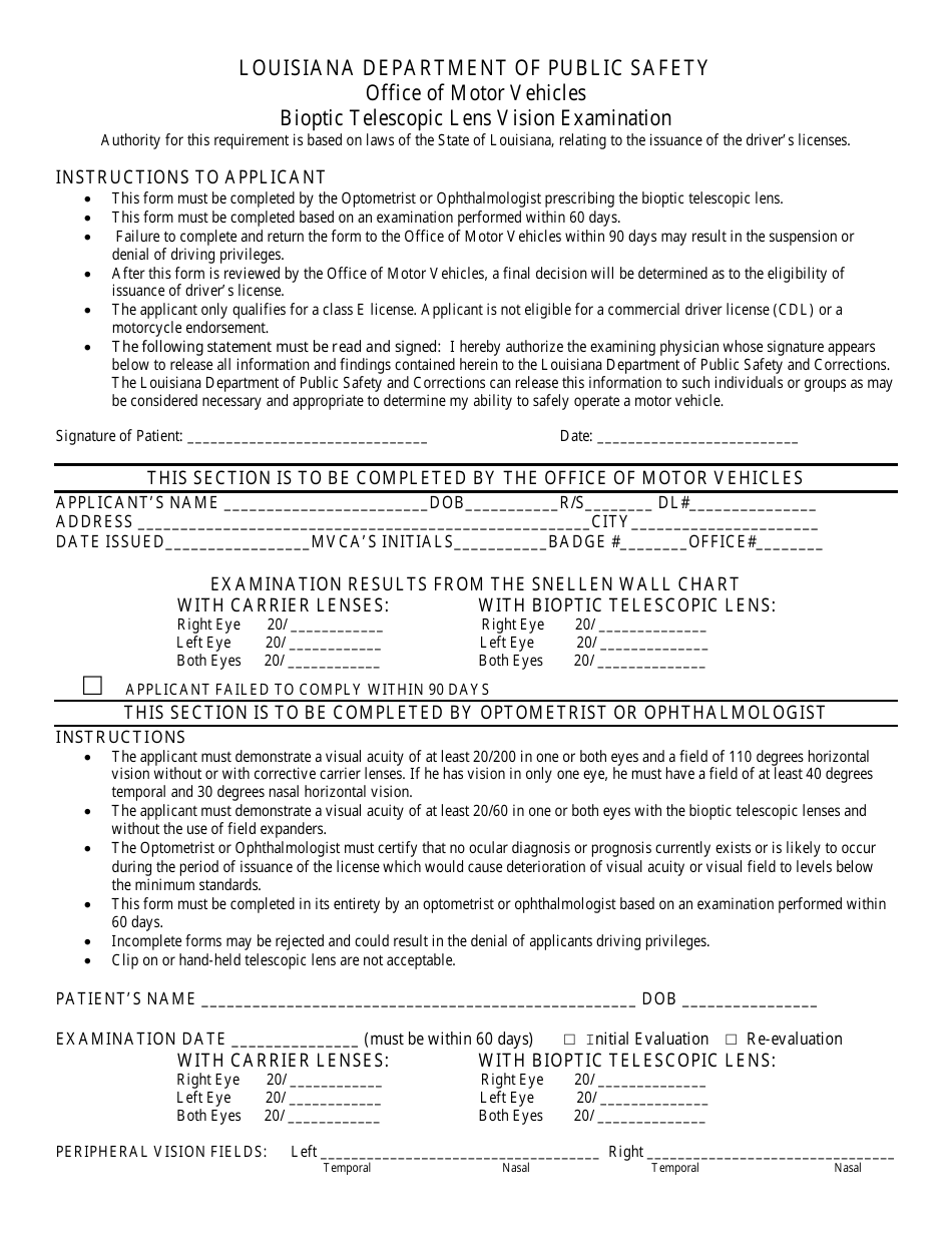 Louisiana Bioptic Telescopic Lens Vision Examination - Fill Out, Sign ...