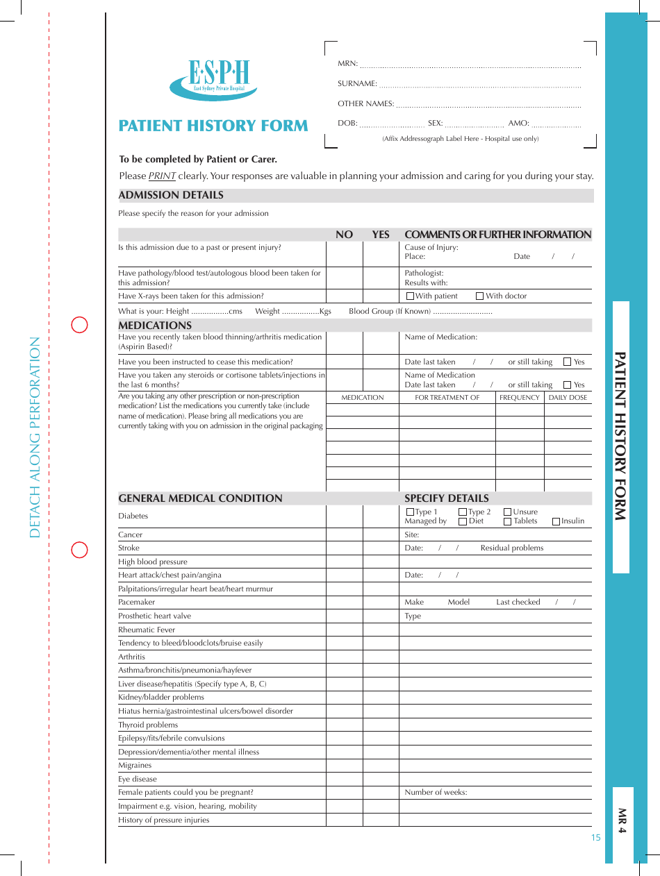 Patient History Form - Esph, Page 1