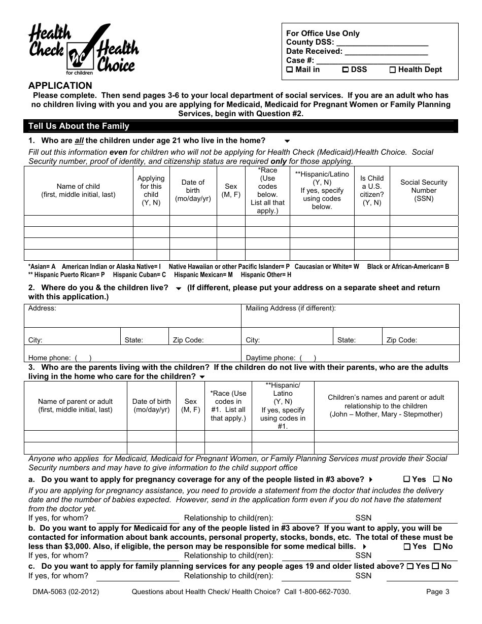 Form DMA-5063 Health Check (Medicaid) Nc Health Choice for Children Application - North Carolina, Page 3