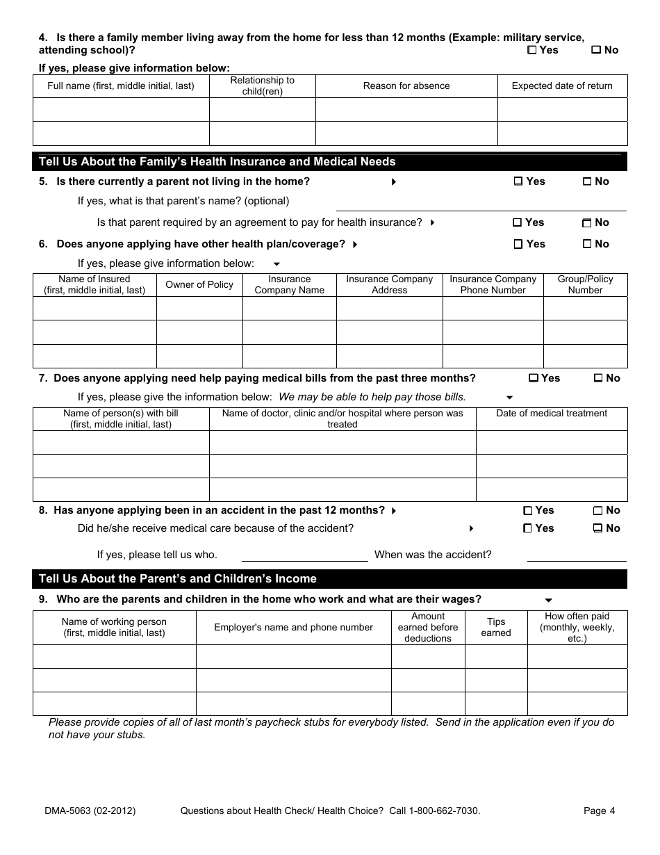 Form DMA-5063 Health Check (Medicaid) Nc Health Choice for Children Application - North Carolina, Page 4