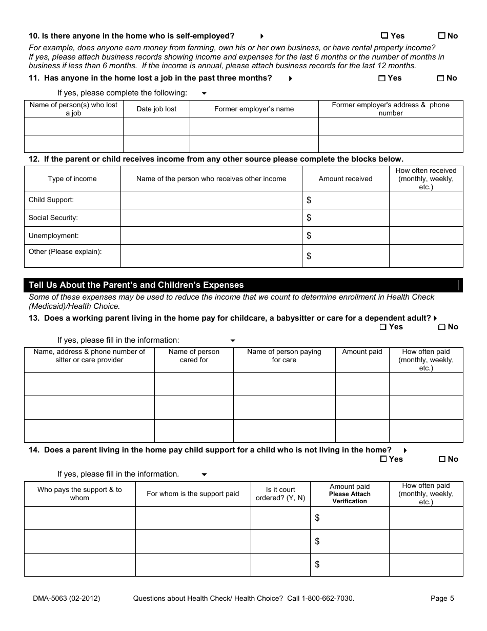 Form DMA-5063 Health Check (Medicaid) Nc Health Choice for Children Application - North Carolina, Page 5