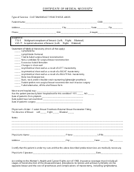 Document preview: Certificate of Medical Necessity Form - Custom Breast Prosthesis L8035