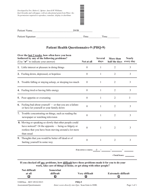 Patient Health Questionnaire-9 Form