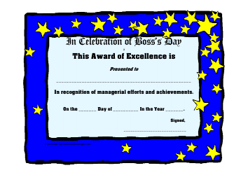 Document preview: Boss's Day Award Certificate Template - Blue