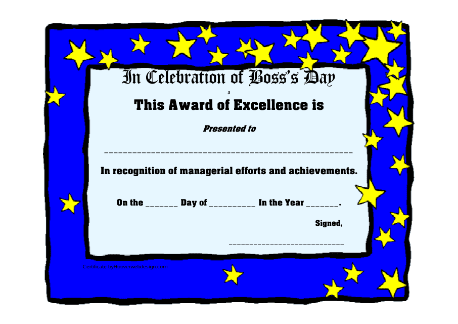 Boss's Day Award Certificate Template - Blue
